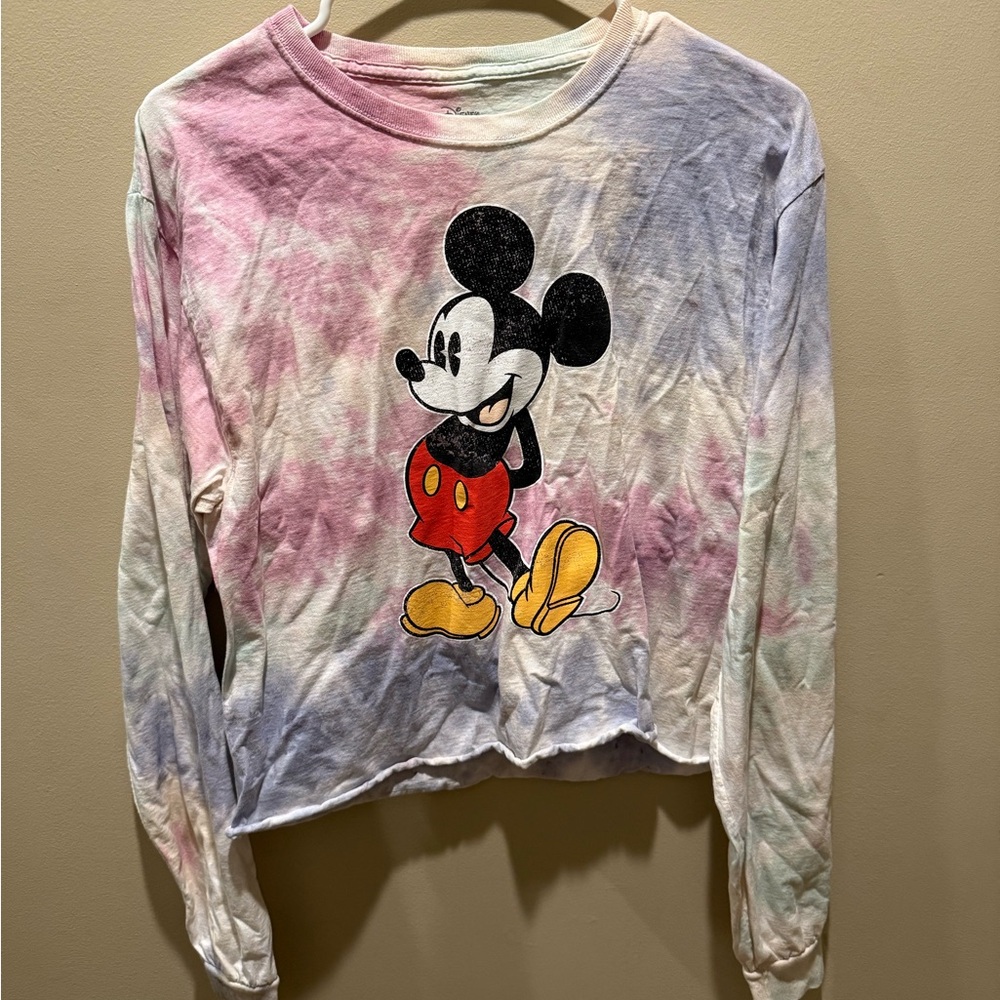 Disney Mickey Mouse Women’s Cropped Long Sleeve T-Shirt Medium Tie-Dye